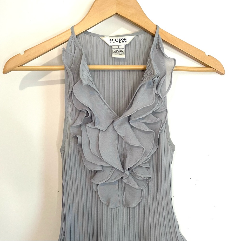Soft Blue Pleated Ruffle Front Tank Top - Picture 8 of 8